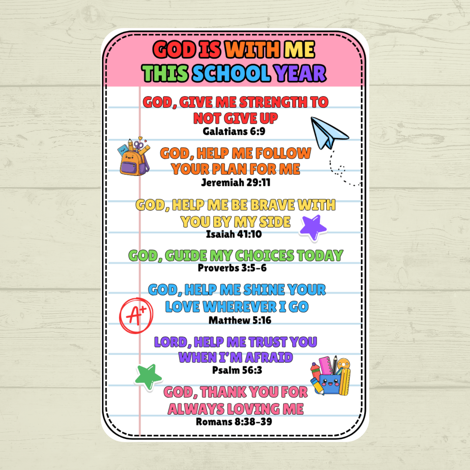 Back to School Prayer Card, Back to School Affirmations, Prayer Cards, Christian, Bible Verses, Confidence Cards, Sunday School, Scripture