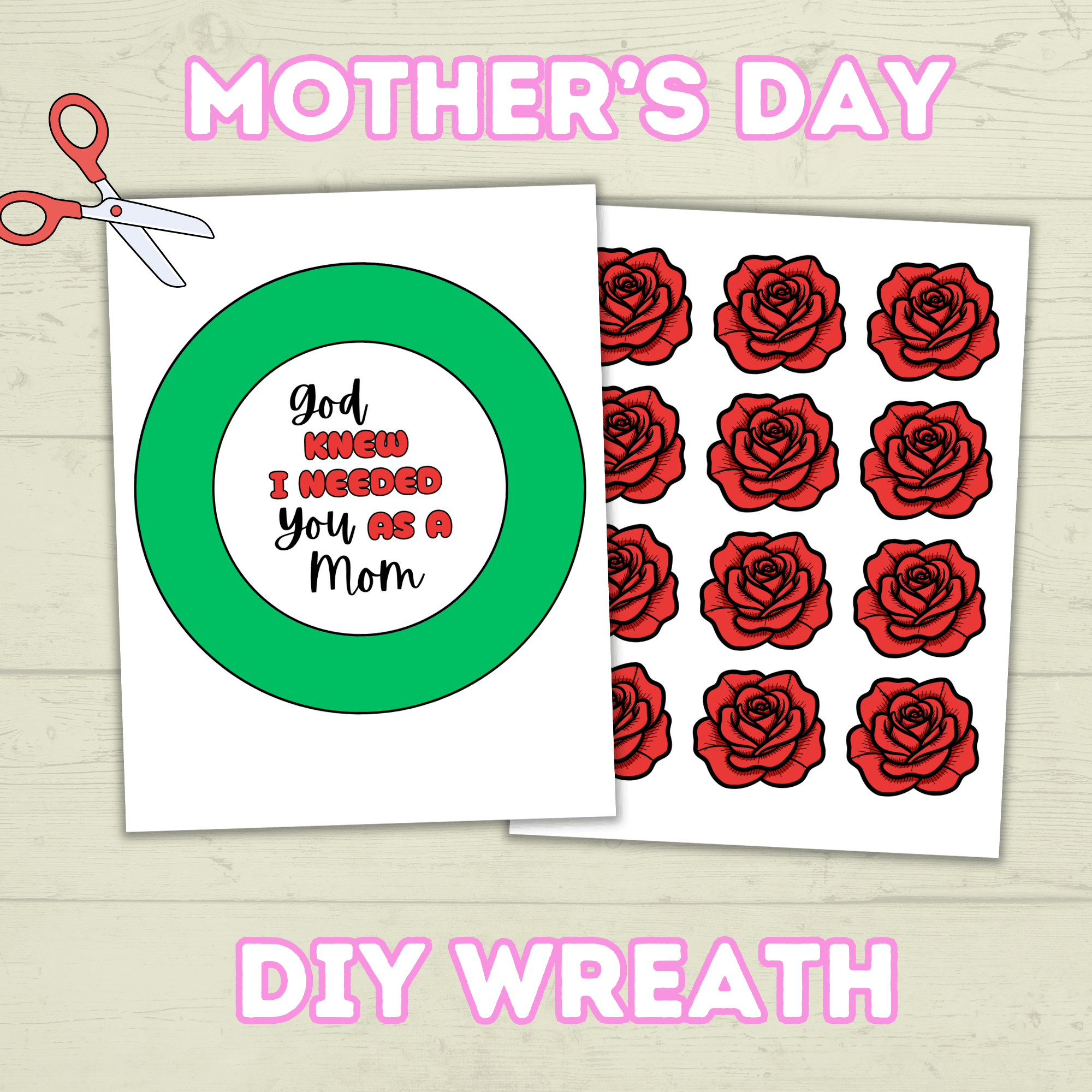 Mother's Day Wreath Craft, Paper Wreath, DIY Cut and Paste Wreath, Mother's Day Card, Sunday School Craft, Christian Activity, Homeschool
