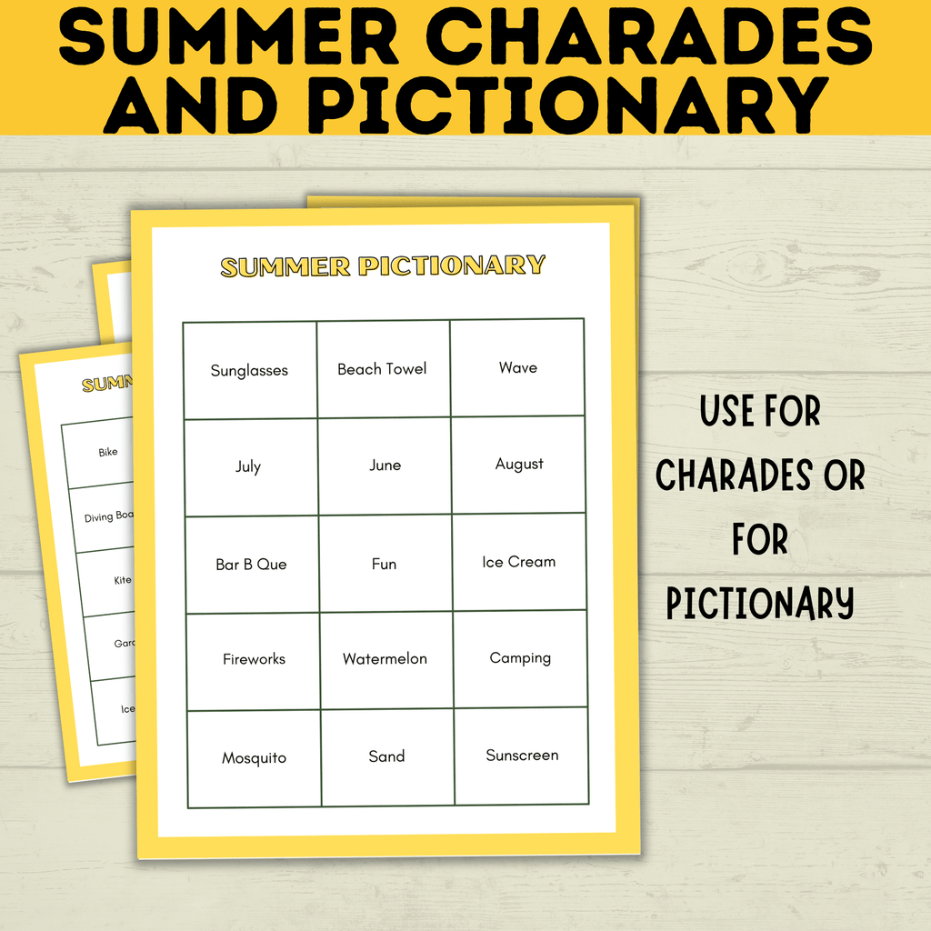 Summer Pictionary for Kids and Family | Summer Charades | Summer Activities | Party Activities | Party Games | Kids Games | Summer Games