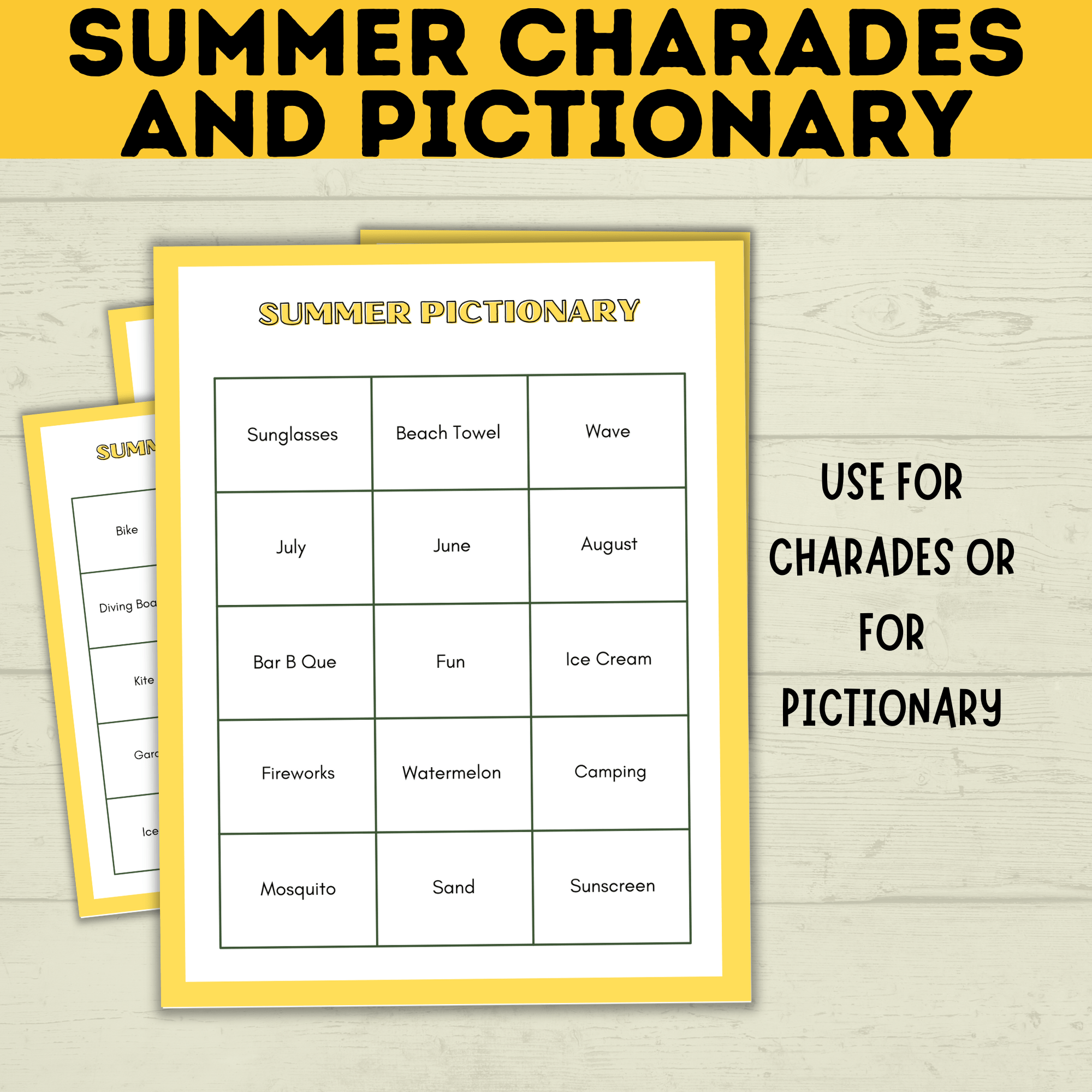 Summer Pictionary for Kids and Family | Summer Charades | Summer Activities | Party Activities | Party Games | Kids Games | Summer Games