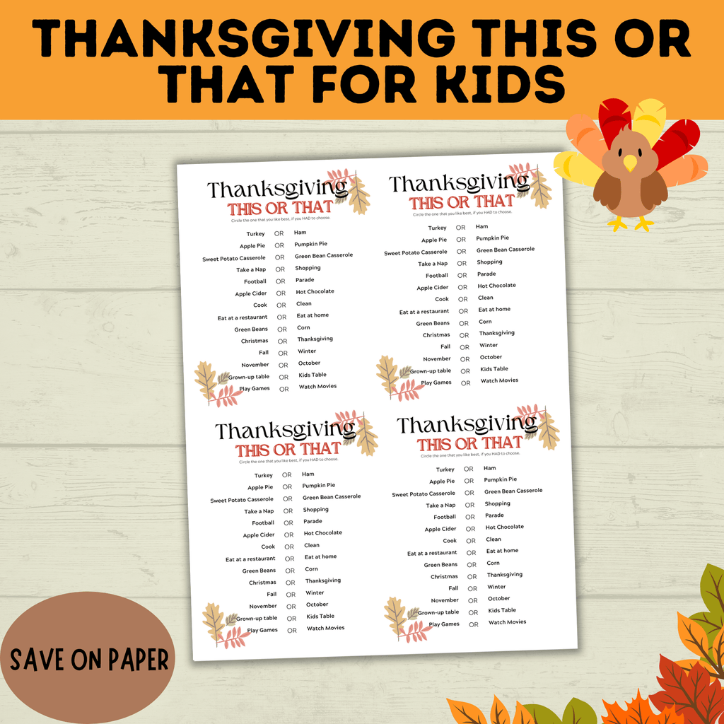 Thanksgiving This or That | Thanksgiving Game | Dinner Game | Party Game | Kids Activities | Kids Games | Thanksgiving Activity