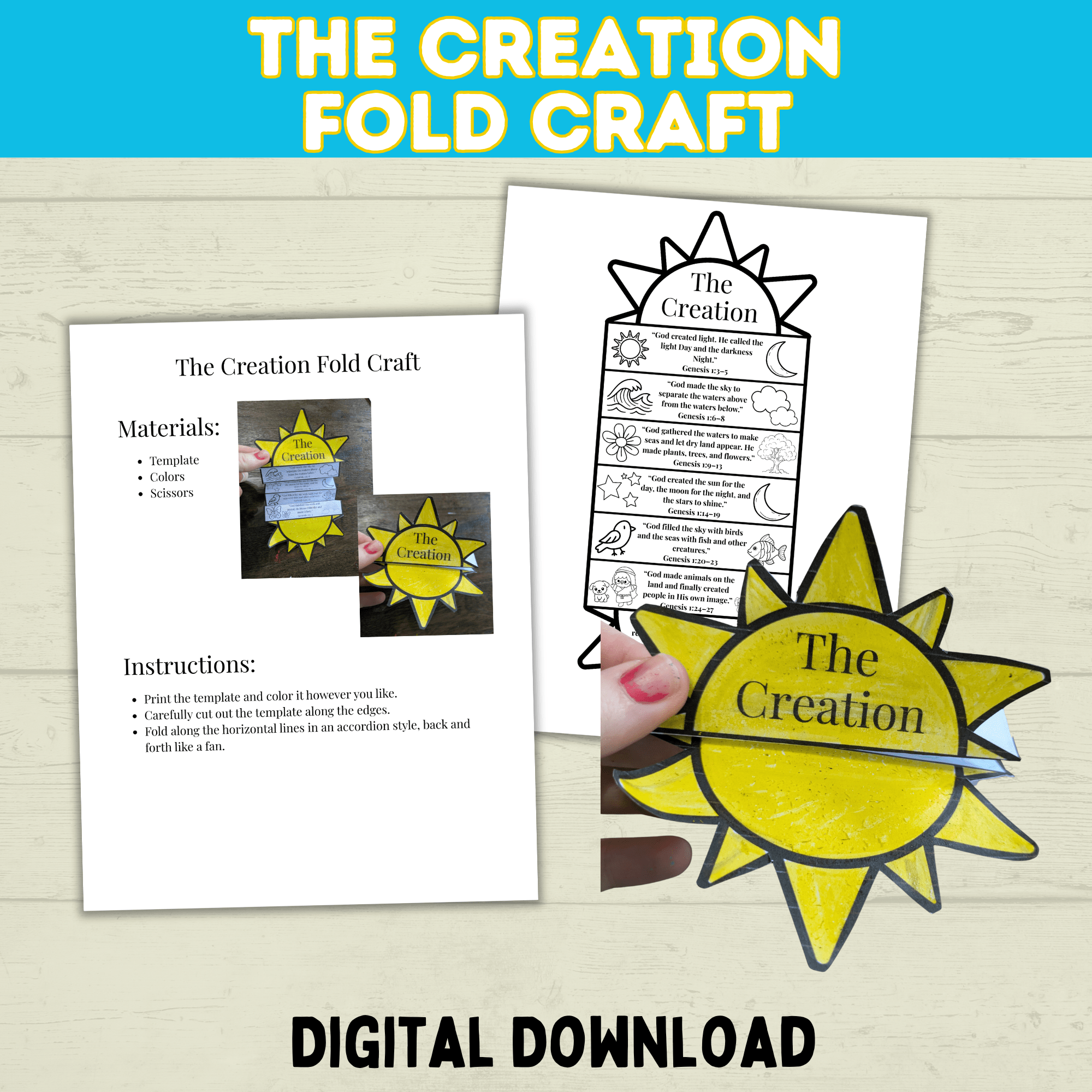 7 Days of Creation Bible Story Sunday School Craft for Kids, Old Testament