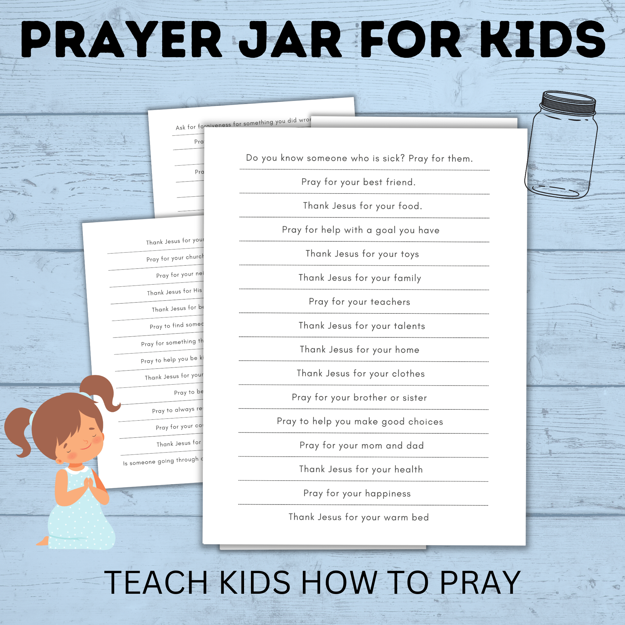 Prayer Jar for Kids | Prayer Craft for Kids | Prayer Activities | Prayer Printable | Church Activities | Church Worksheets | Printables