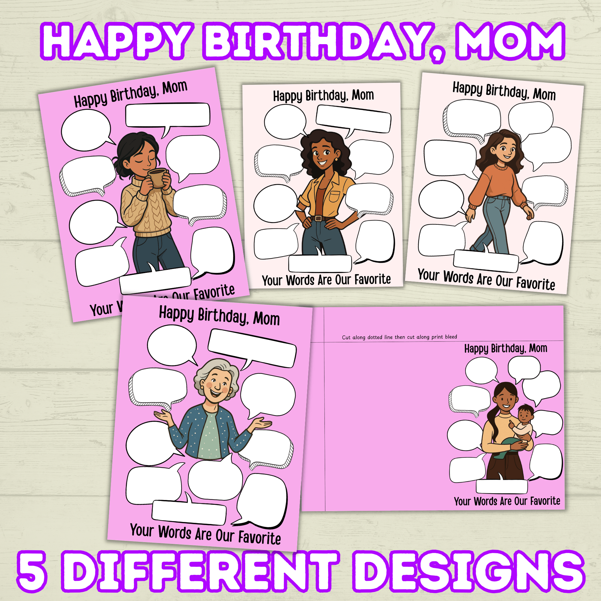 Funny Happy Birthday Mom Card, Birthday Card for Mom, Greeting Card, Quotes Card