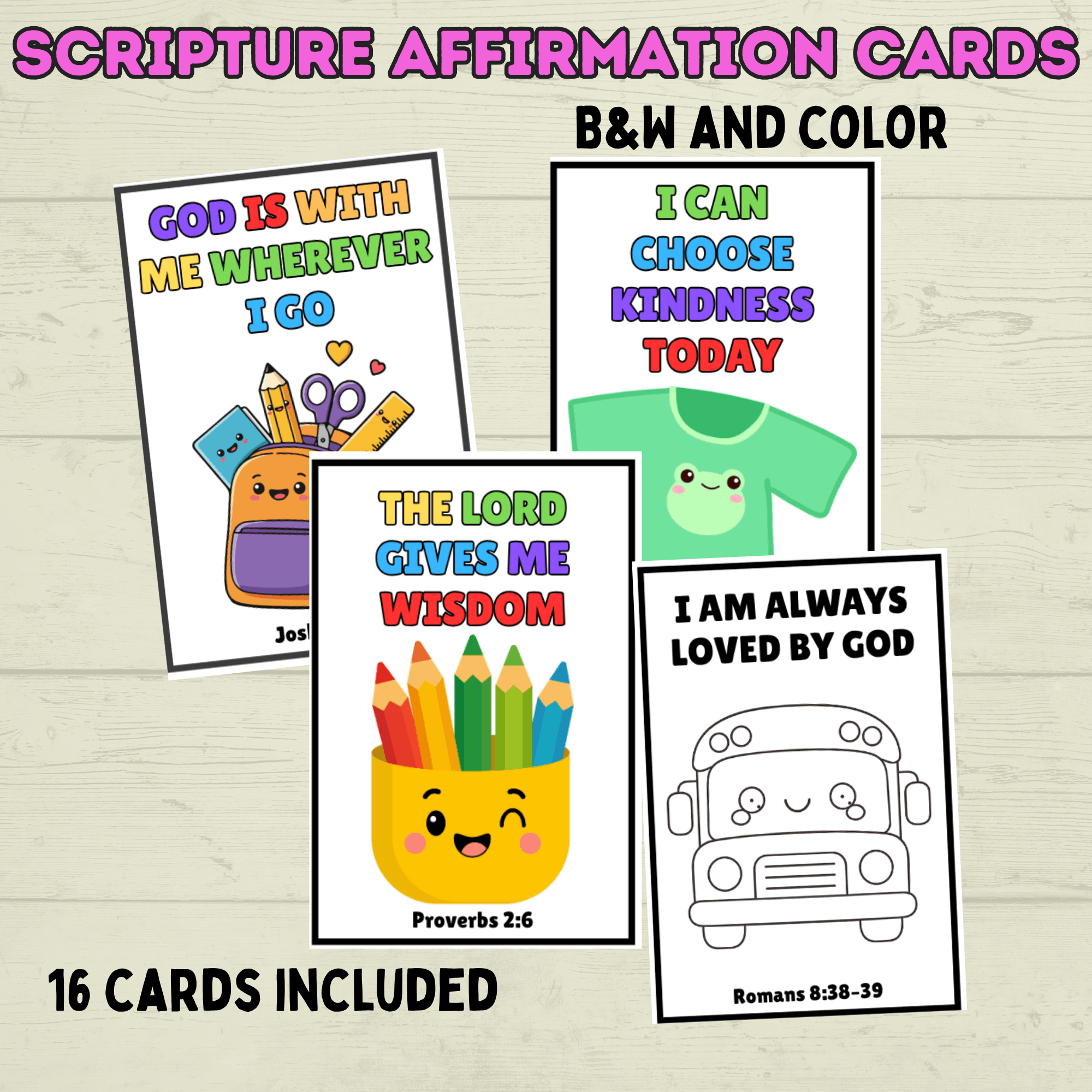 Back to School Affirmation Scripture Cards, Scripture Verse Cards, Christian Affirmations, Kids Prayer Cards