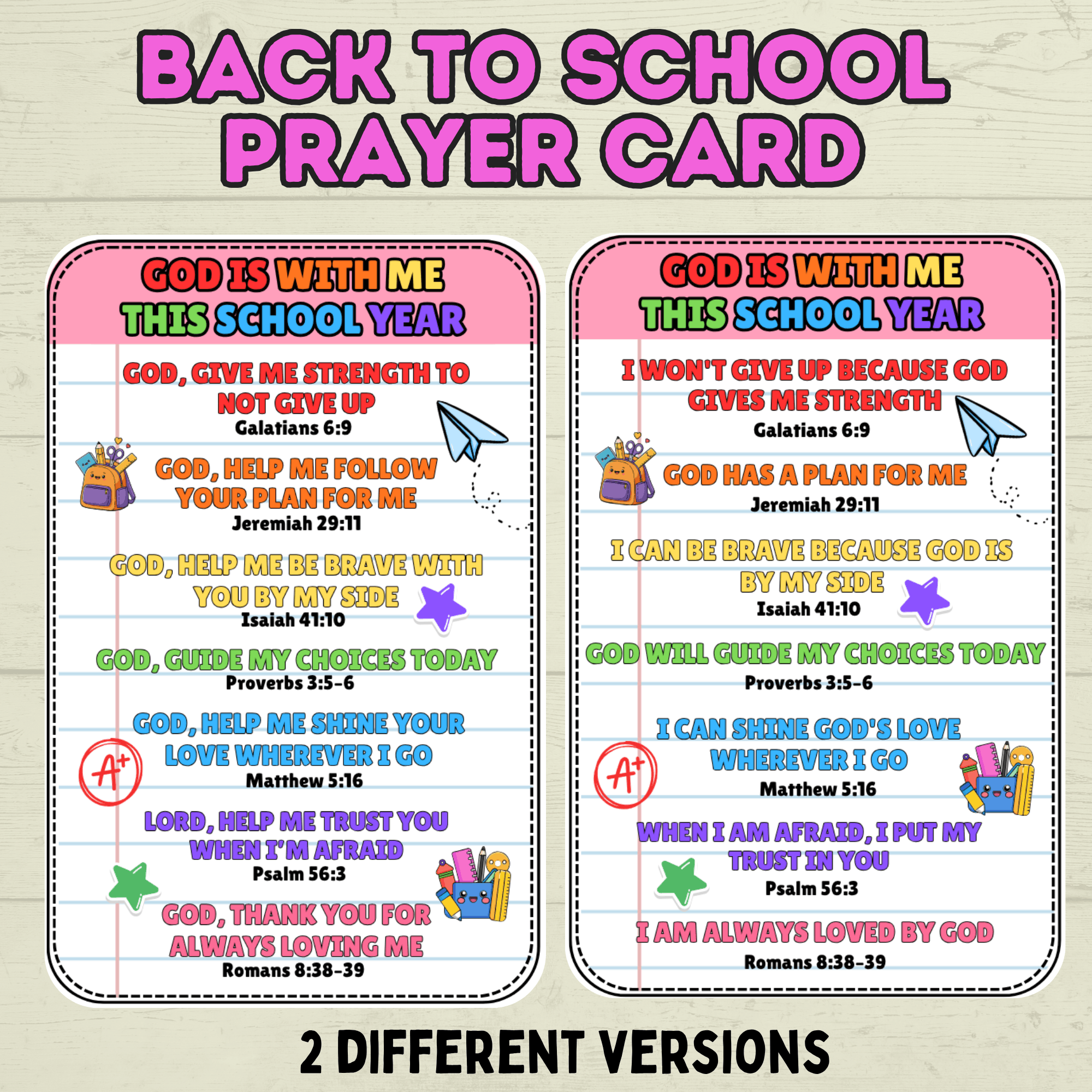 Back to School Prayer Card, Back to School Affirmations, Prayer Cards, Christian, Bible Verses, Confidence Cards, Sunday School, Scripture