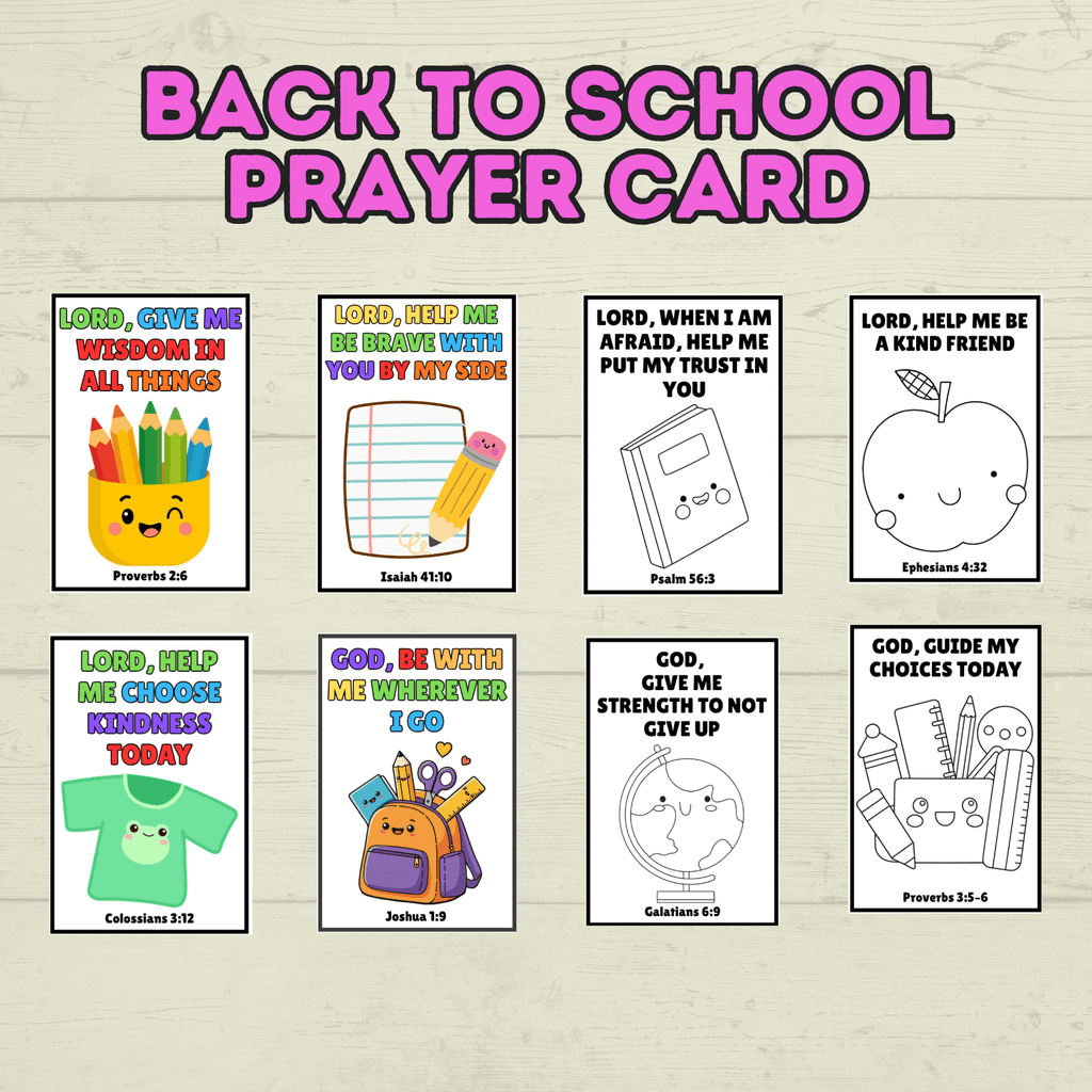 Back to School Prayer Cards, Scripture Verse Cards, Christian cards, Kids Prayer Card, First Day of School, Lunchbox Cards, Mini Prayer Card