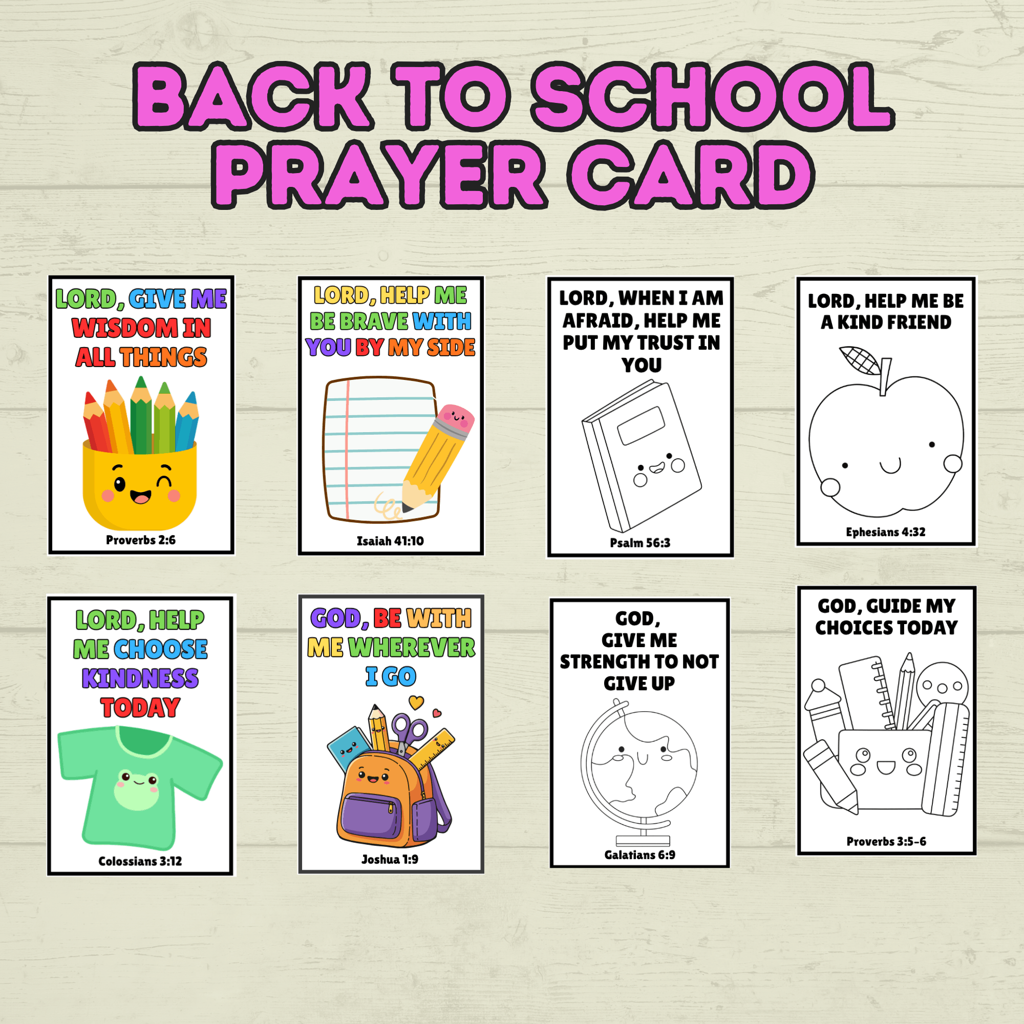 Back to School Prayer Cards, Scripture Verse Cards, Christian cards, Kids Prayer Card, First Day of School, Lunchbox Cards, Mini Prayer Card