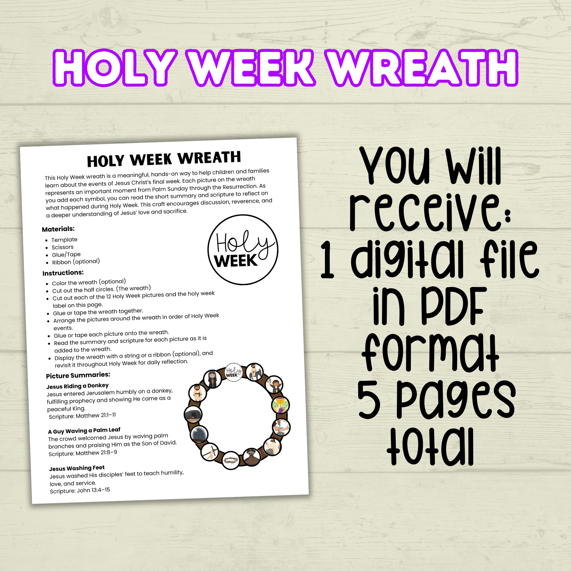 Holy Week Story Craft, Holy Week Wreath, Palm Sunday Bible Craft, Easter Week Craft, He is Risen, LDS Activities, Sunday School Craft