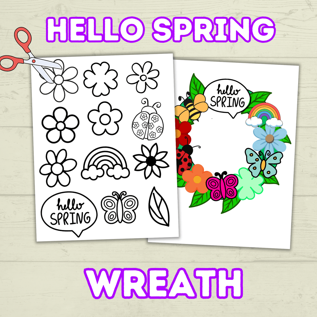 Hello Spring Wreath, Cut and Paste Craft, Paper Craft for Kids, Classroom Craft