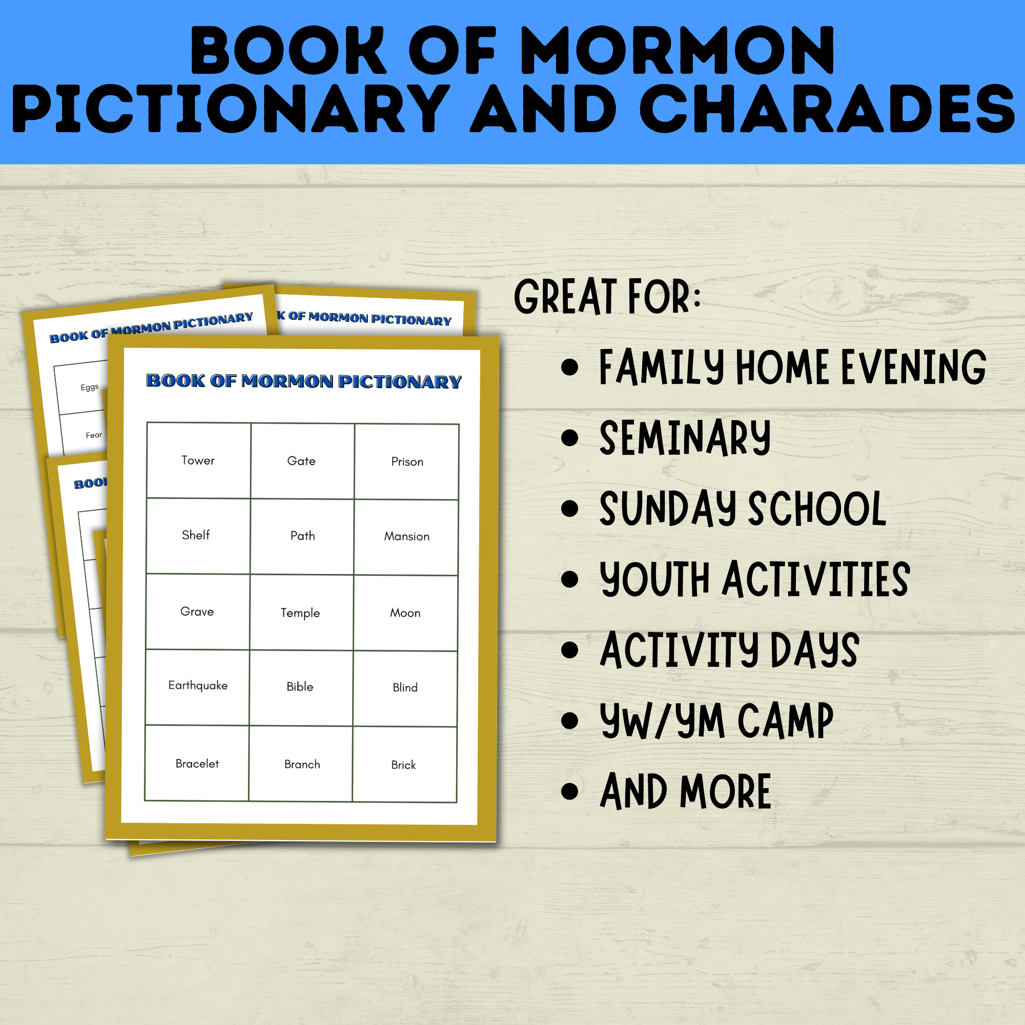 Book of Mormon Pictionary and Charades | Book of Mormon Games | Youth Games | LDS games | Seminary Games | Book of Mormon Lessons | Kids