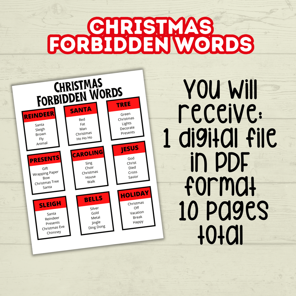 Christmas Classroom Printable Cards Game for Kids, Christmas Forbidden Words