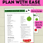 Summer Planner | Summer Schedule | Summer Activities | Summer Printable | Summer Fun | Chore Chart | Sample Schedule | Activity Ideas