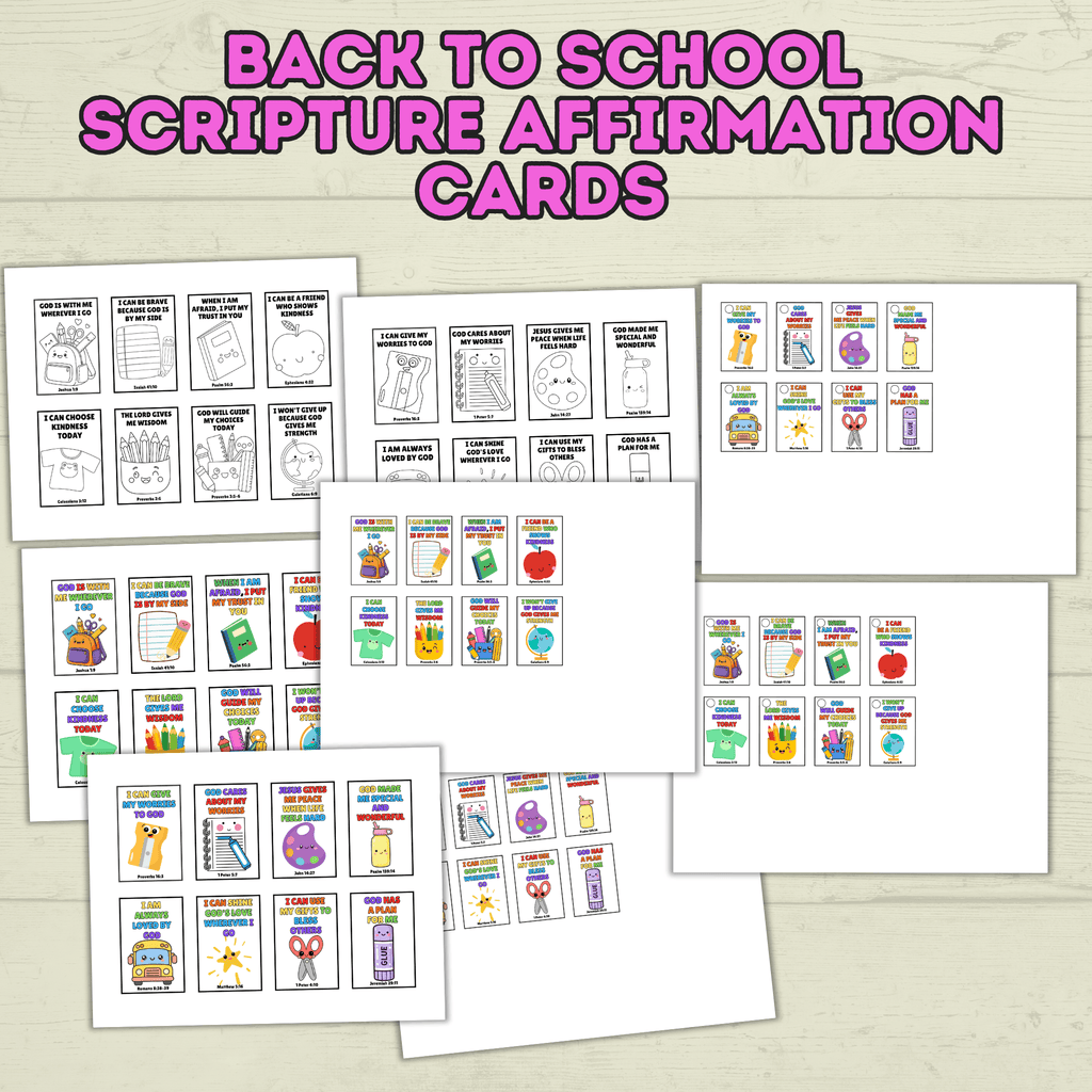 Back to School Affirmation Scripture Cards, Scripture Verse Cards, Christian Affirmations, Kids Prayer Cards