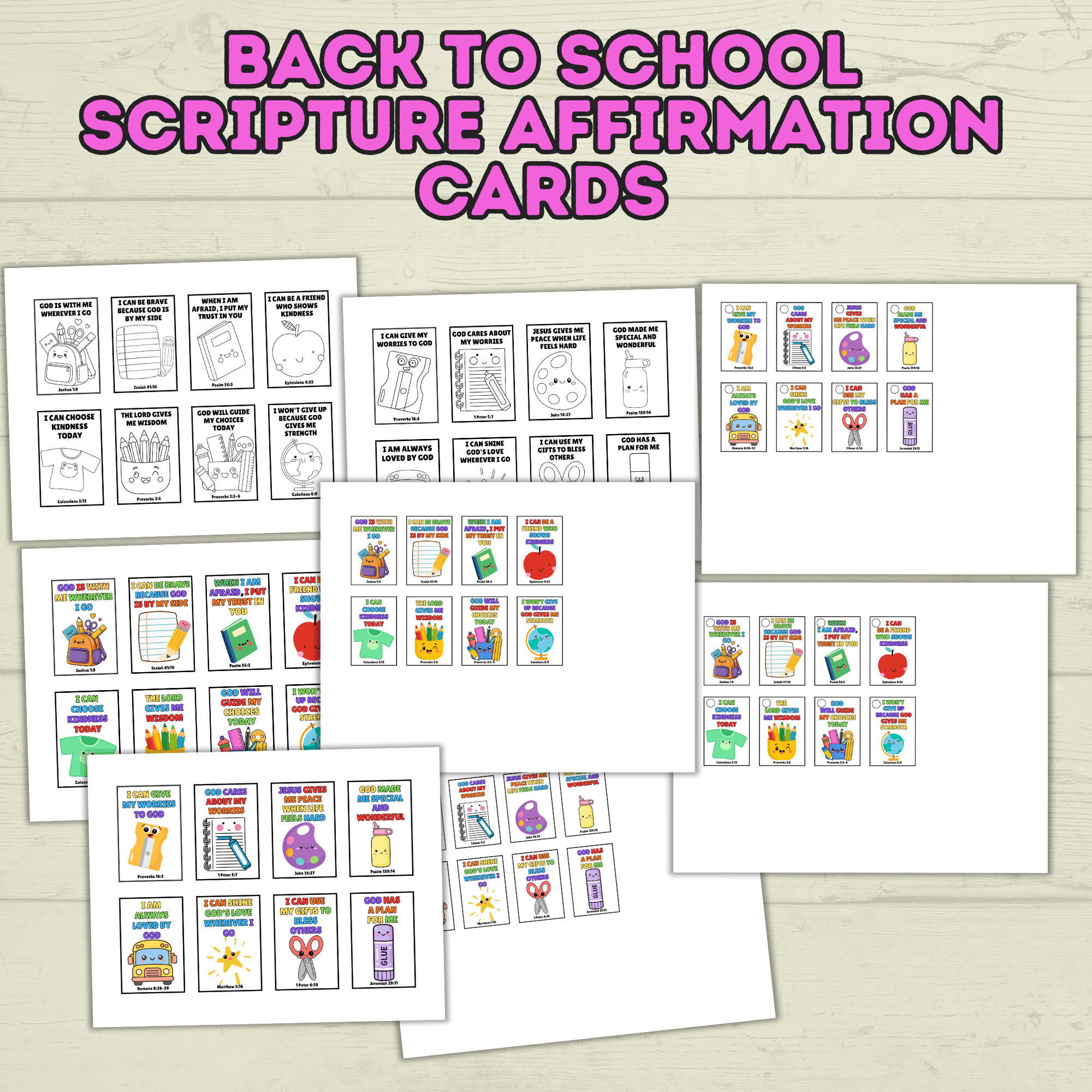 Back to School Affirmation Scripture Cards, Scripture Verse Cards, Christian Affirmations, Kids Prayer Cards