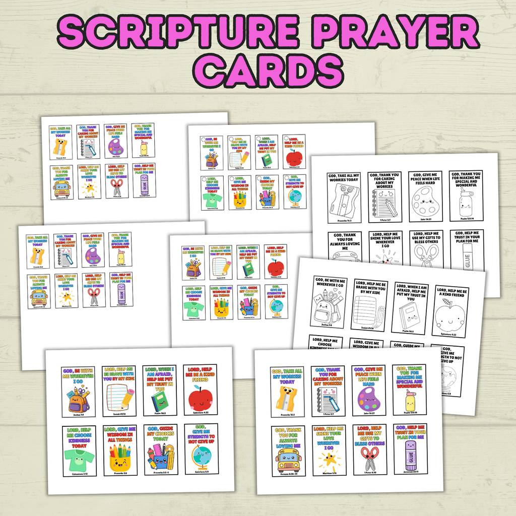 Back to School Prayer Cards, Scripture Verse Cards, Christian cards, Kids Prayer Card, First Day of School, Lunchbox Cards, Mini Prayer Card