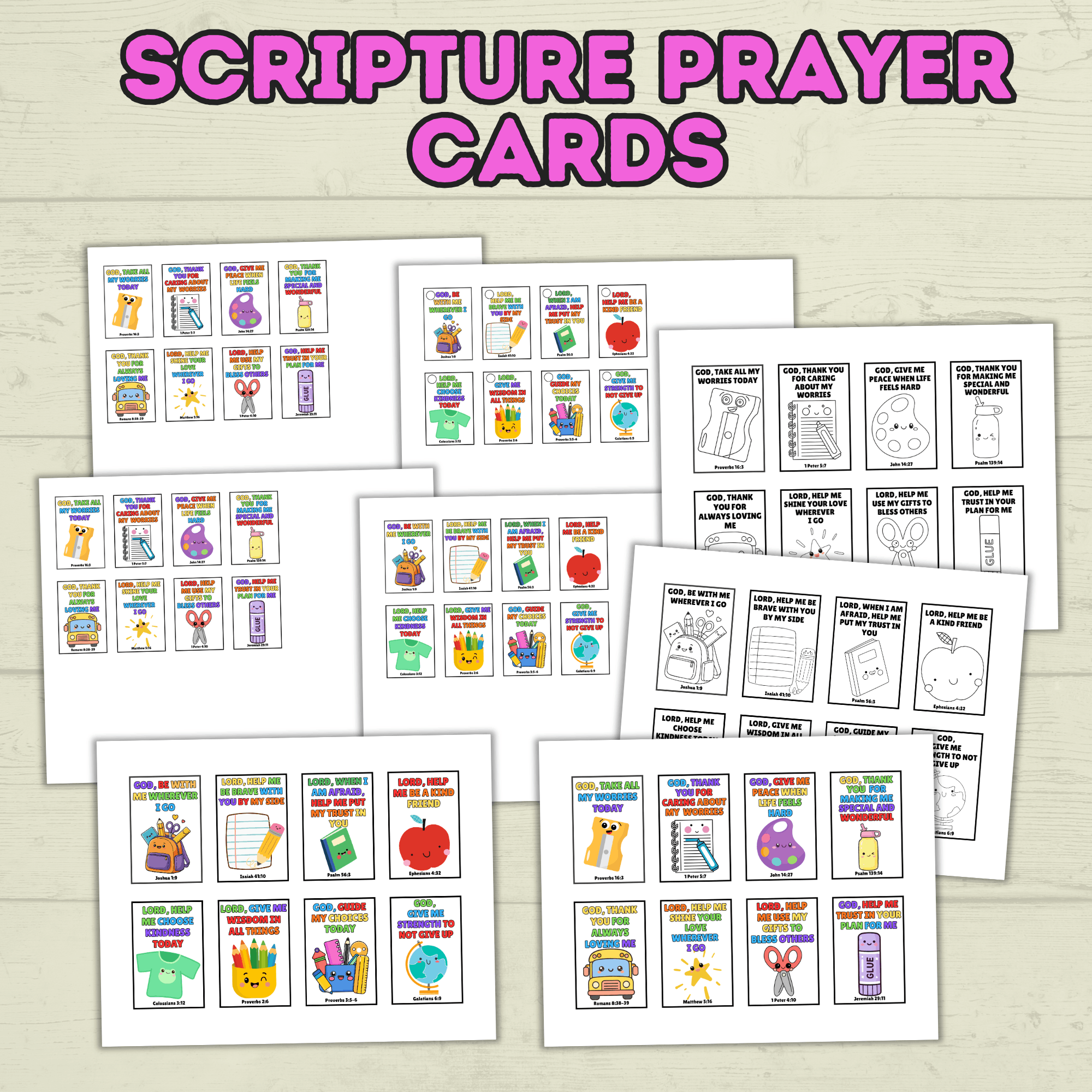 Back to School Prayer Cards, Scripture Verse Cards, Christian cards, Kids Prayer Card, First Day of School, Lunchbox Cards, Mini Prayer Card