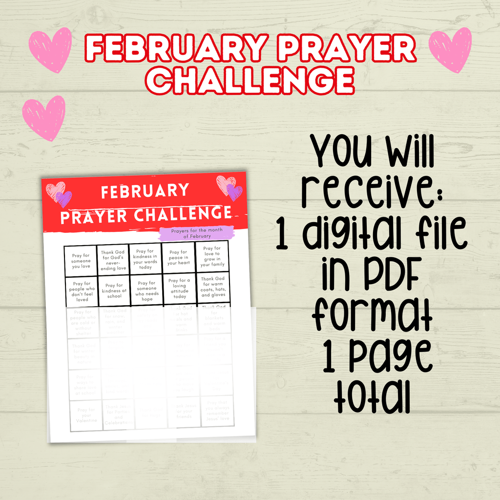 February Prayer Challenge, Prayer Prompts, Kids Prayer Challenge Valentine's Day