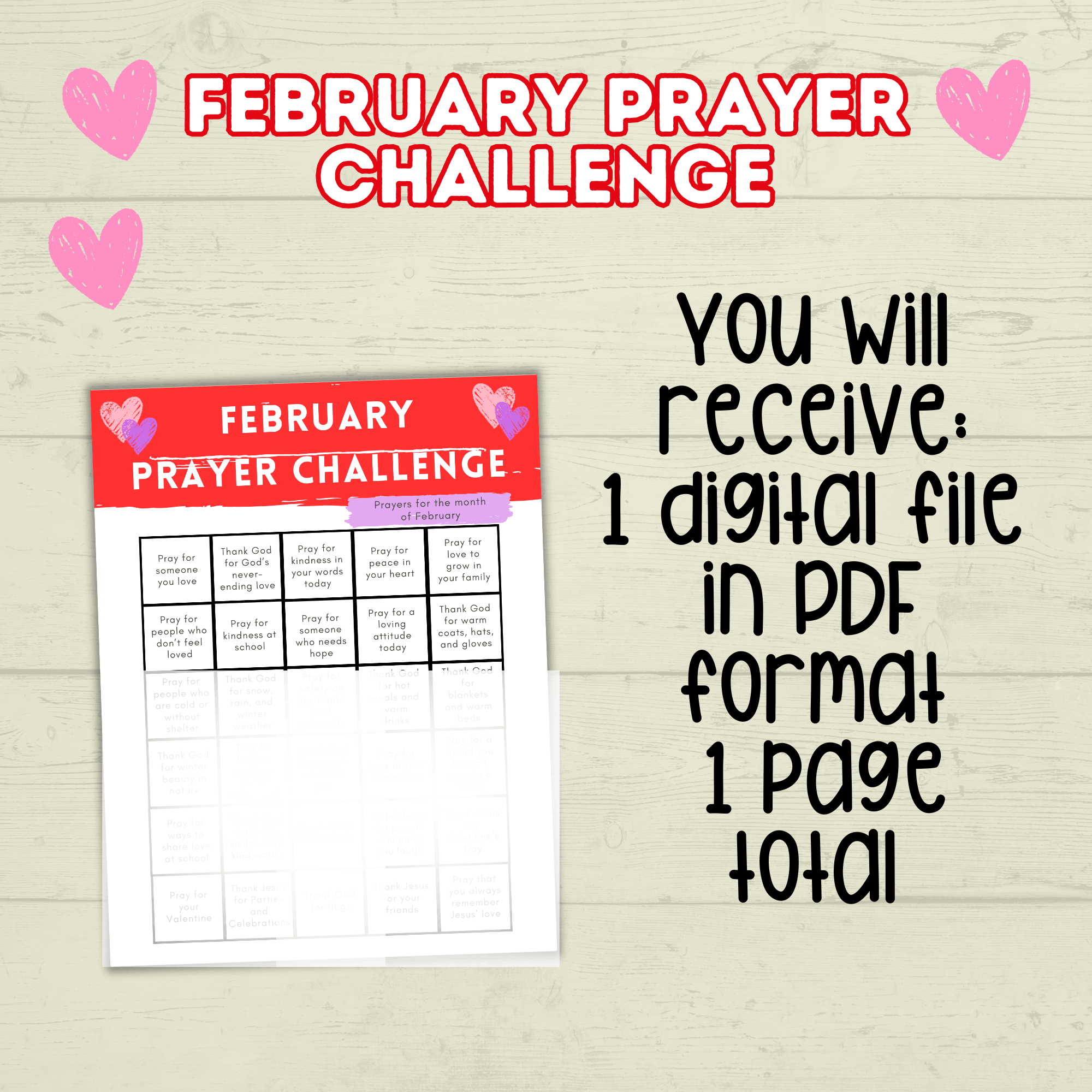 February Prayer Challenge, Prayer Prompts, Kids Prayer Challenge Valentine's Day