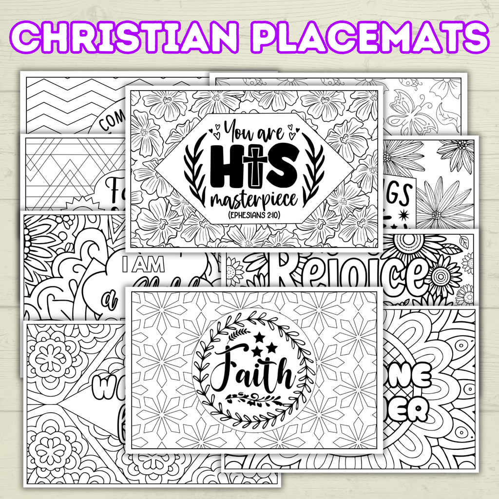 Christian Coloring Pages, Christian Placemats, Kids Placemats, Kids Coloring Pages, Sunday School Activity, Religious Placemats, Jesus