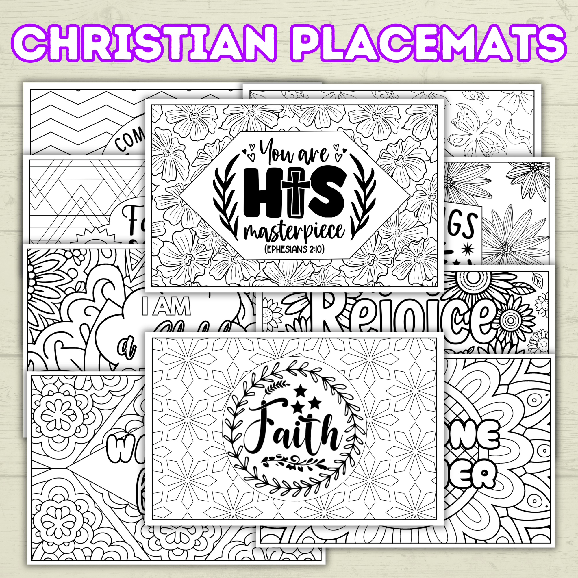 Christian Coloring Pages, Christian Placemats, Kids Placemats, Kids Coloring Pages, Sunday School Activity, Religious Placemats, Jesus