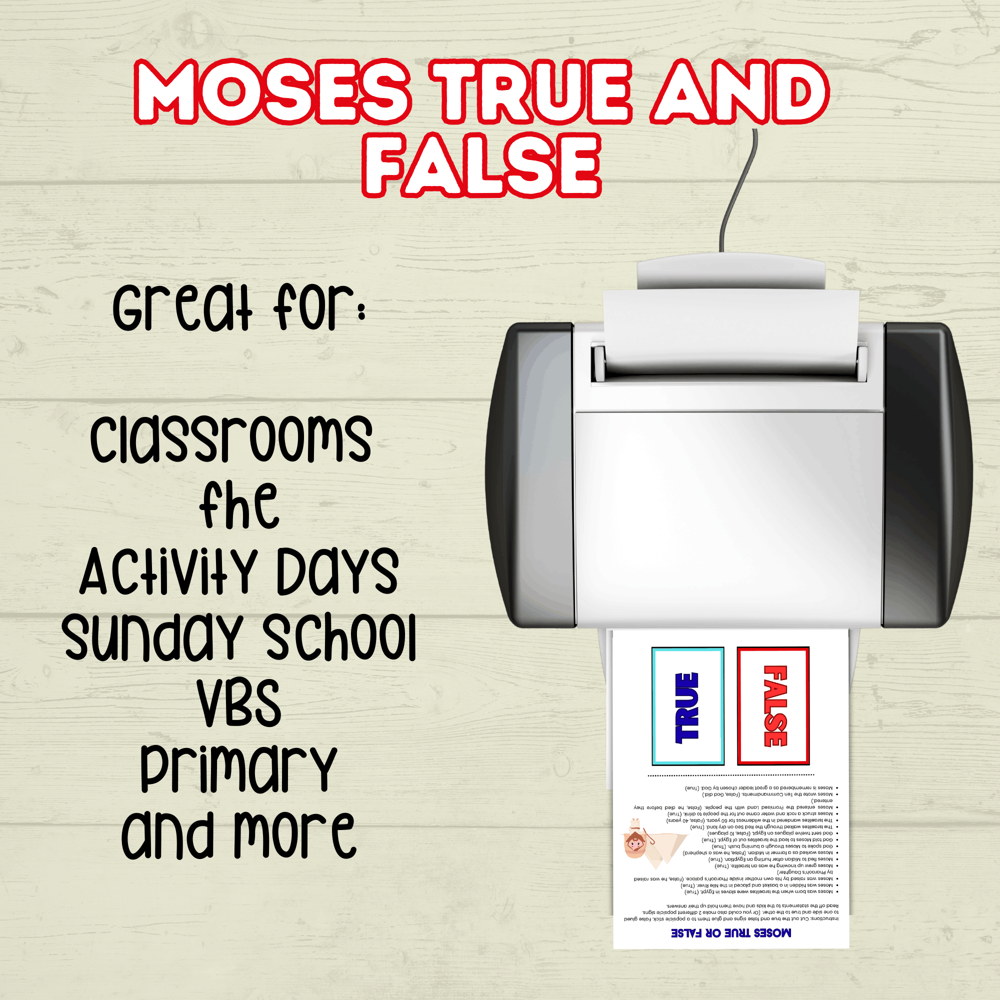 Moses True and False, Moses Trivia, Moses Activity, Sunday School Activity, Bible Lesson, Old Testament, Genesis, Exodus, Christian Activity