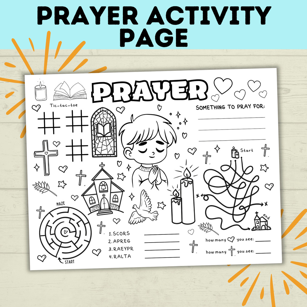 Prayer Activity Page for Kids | Sunday School Activity Page | Teach kids to Pray | Prayer Activities | Prayer Craft | Kids Crafts | Digital