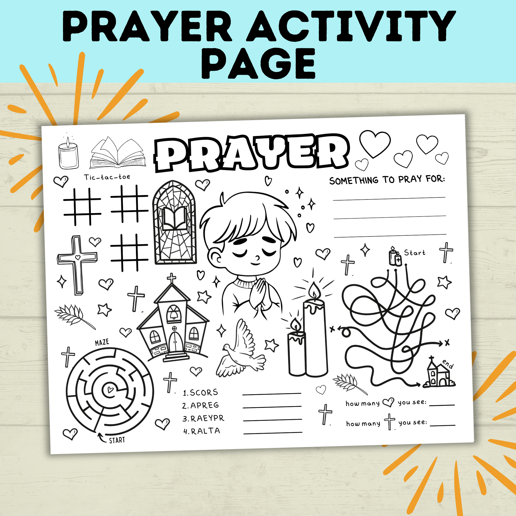 Prayer Activity Page for Kids | Sunday School Activity Page | Teach kids to Pray | Prayer Activities | Prayer Craft | Kids Crafts | Digital