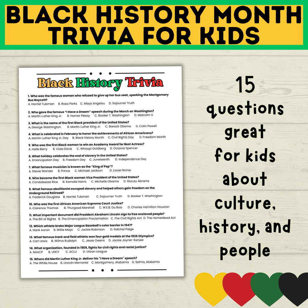 Black History Trivia | Printable Black History Month Games | Black History Quiz | Black History Activity | Games for Adults | Games for Kids