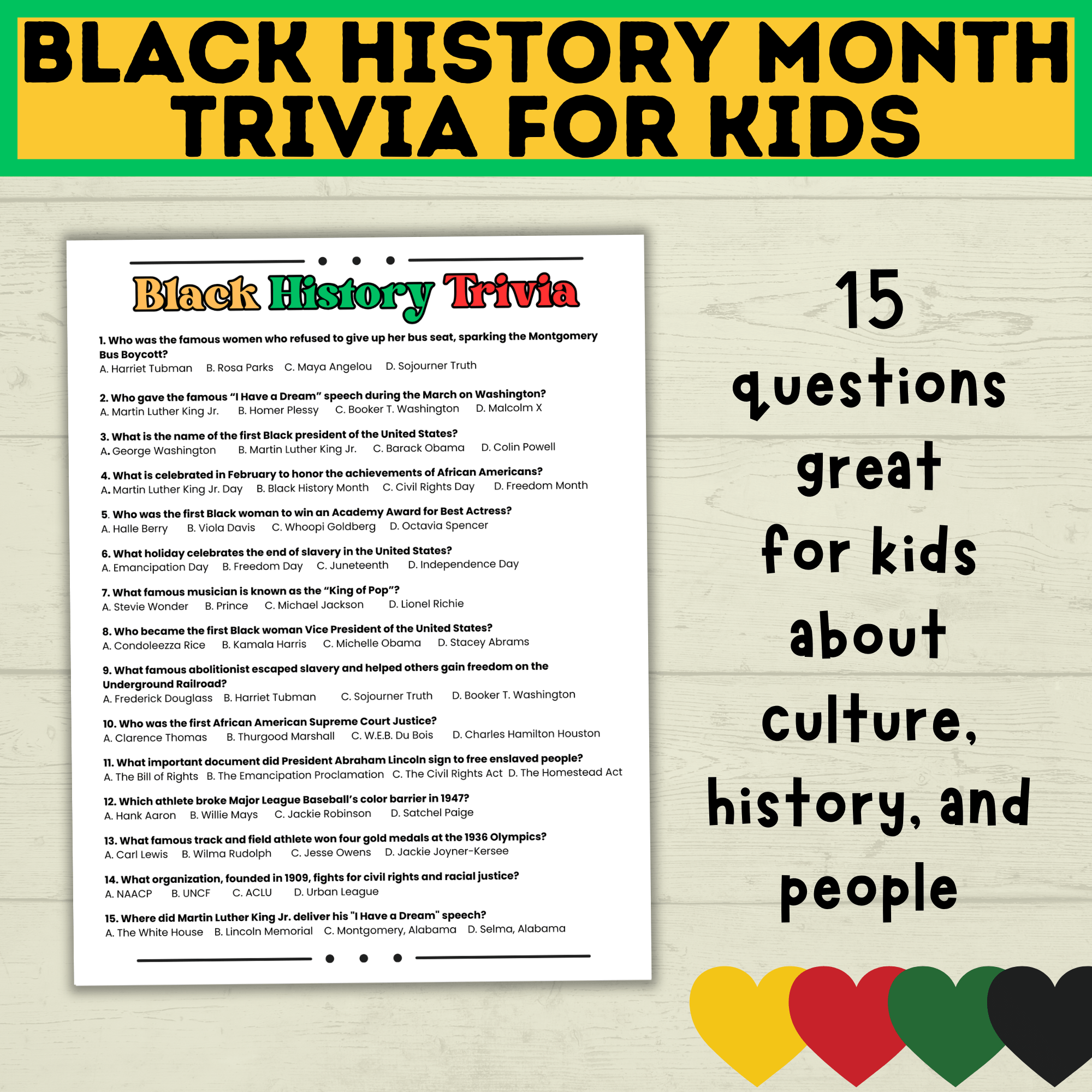 Black History Trivia | Printable Black History Month Games | Black History Quiz | Black History Activity | Games for Adults | Games for Kids