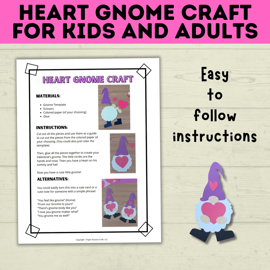 Gnome Craft for Kids | Adult Crafts | Valentine's Day Craft | Kids Crafts | Heart Template | Toddler Craft | Gnome template | Valentine's