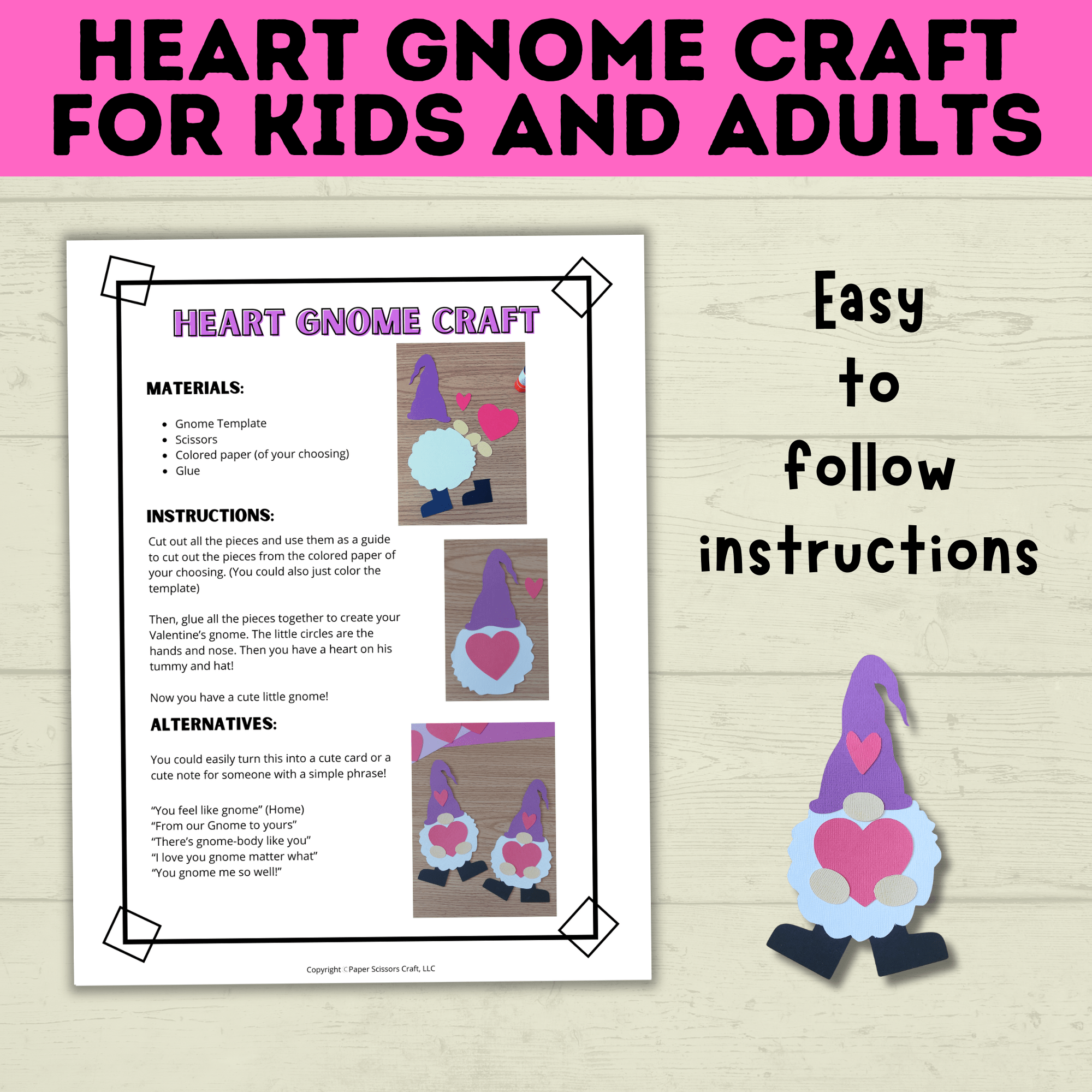 Gnome Craft for Kids | Adult Crafts | Valentine's Day Craft | Kids Crafts | Heart Template | Toddler Craft | Gnome template | Valentine's
