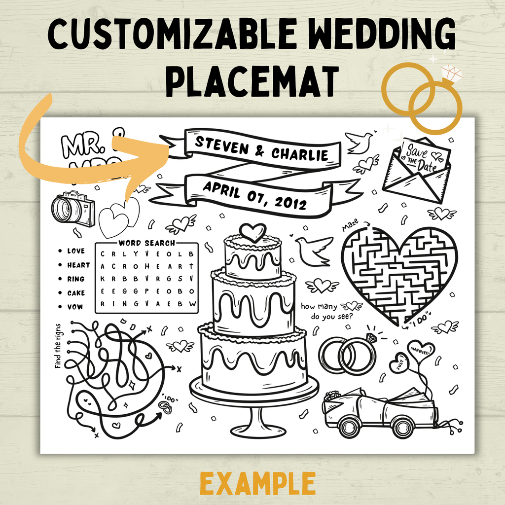 Customizable Wedding Placemat for Kids and Family | Wedding Activity Page | Wedding Placemat | Engagement Activity | Kids Activity |