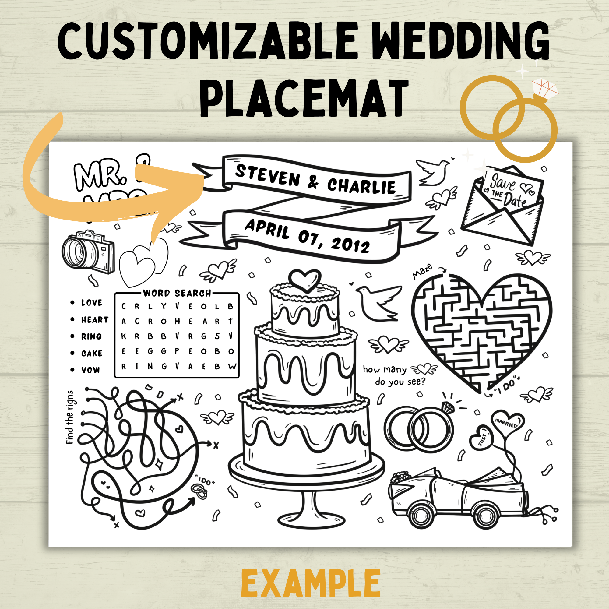 Customizable Wedding Placemat for Kids and Family | Wedding Activity Page | Wedding Placemat | Engagement Activity | Kids Activity |