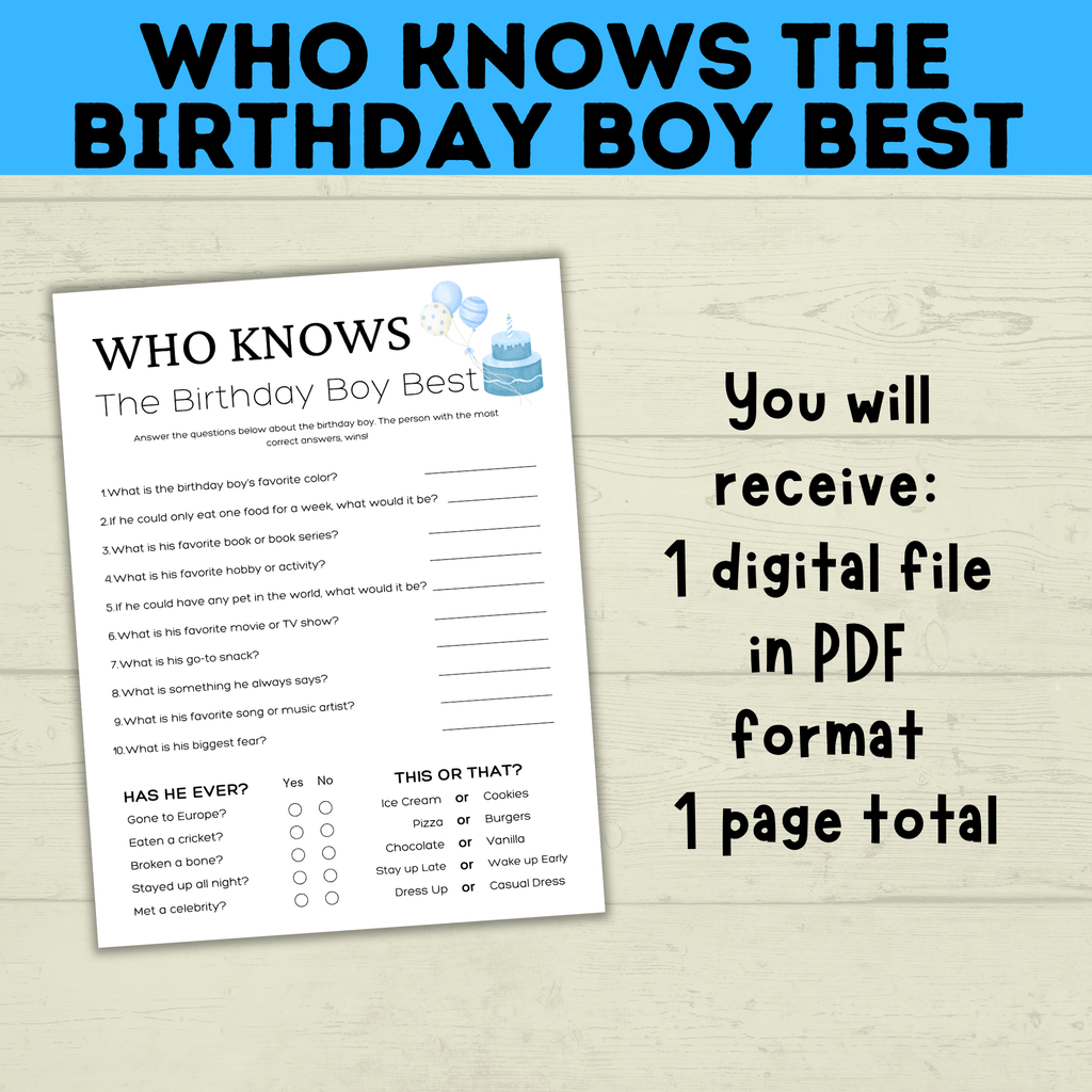 Birthday Boy Trivia Game for Kids | Birthday Trivia | Who Knows Who Best Game | Party Game | Birthday Party Game | Boy Birthday