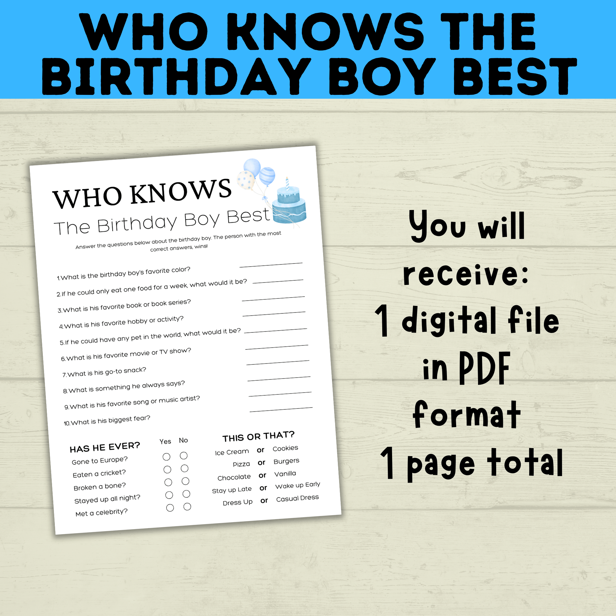 Birthday Boy Trivia Game for Kids | Birthday Trivia | Who Knows Who Best Game | Party Game | Birthday Party Game | Boy Birthday