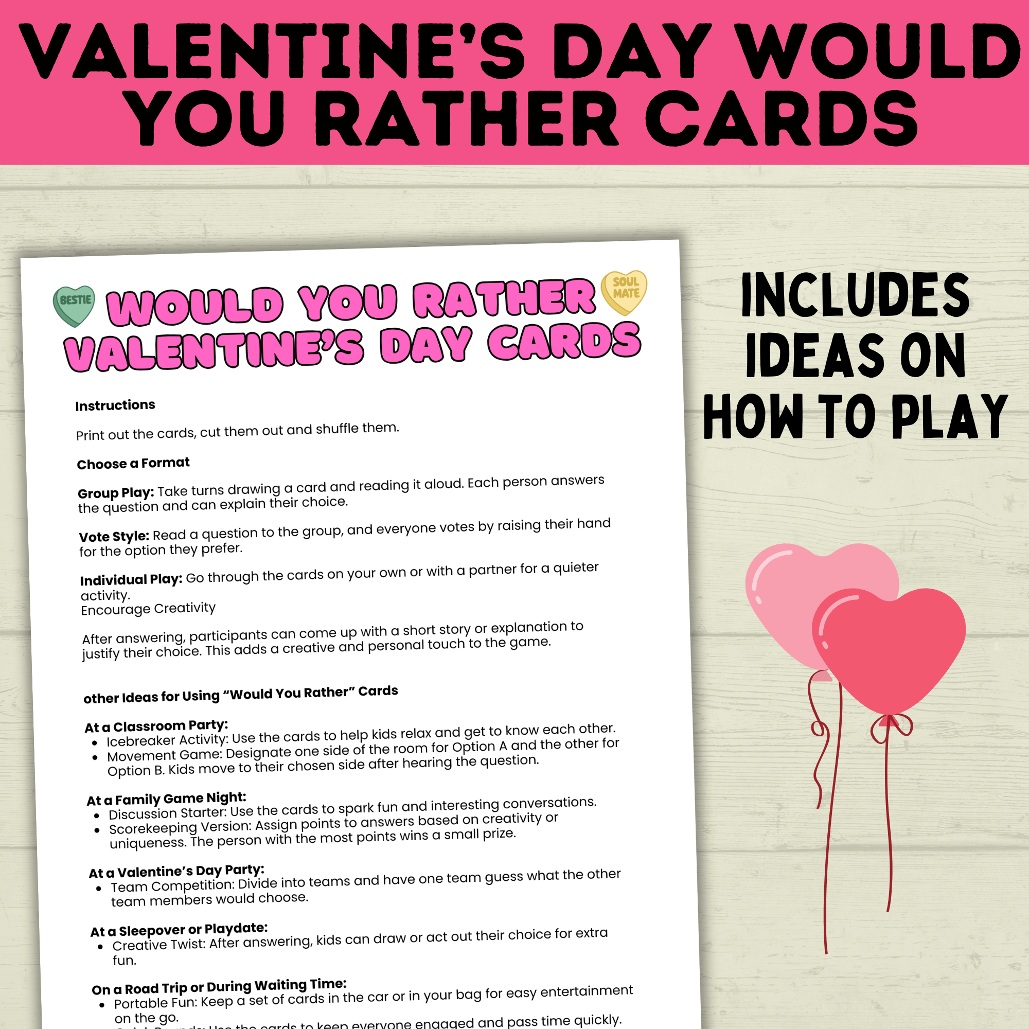 Would you rather for kids | Kids games | Valentine's day Games | Party Games | Classroom Games | Kids Activities | Kids Cards | PDF