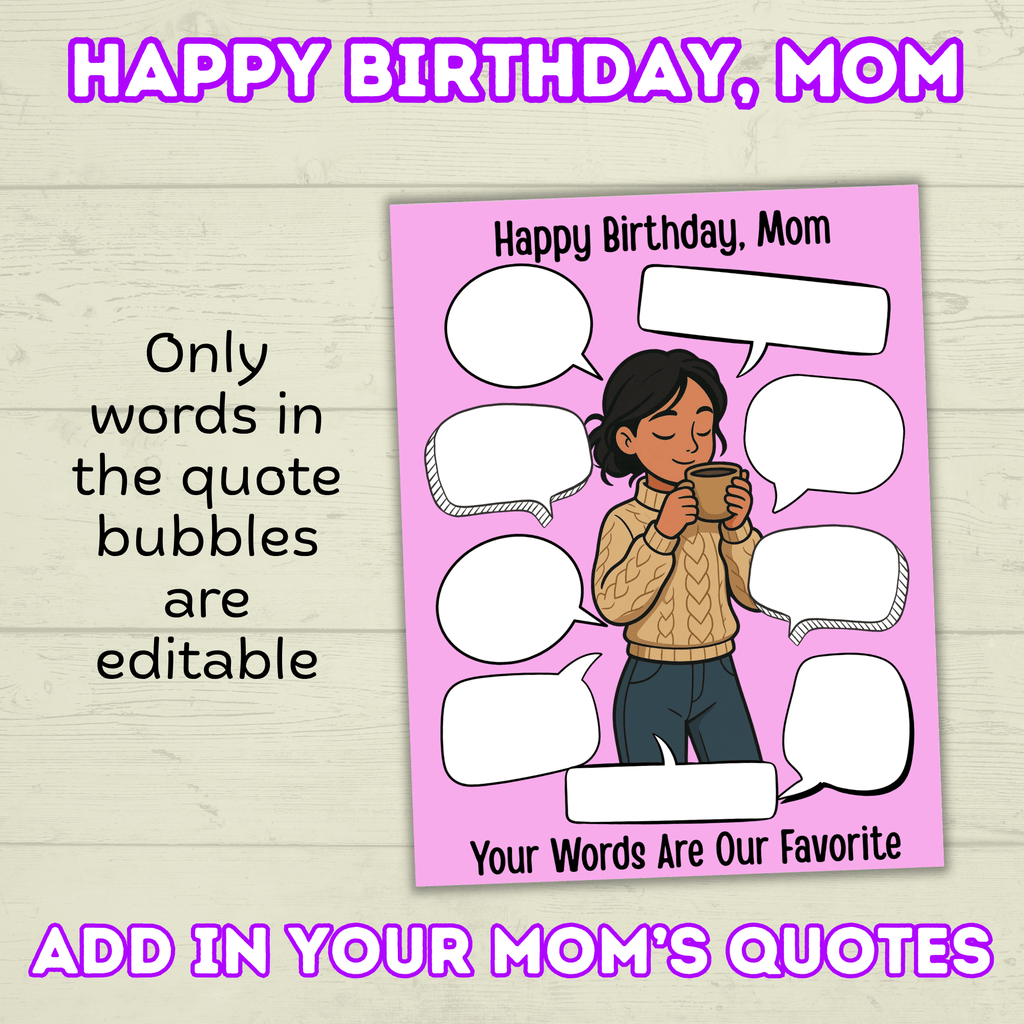 Funny Happy Birthday Mom Card, Birthday Card for Mom, Greeting Card, Quotes Card