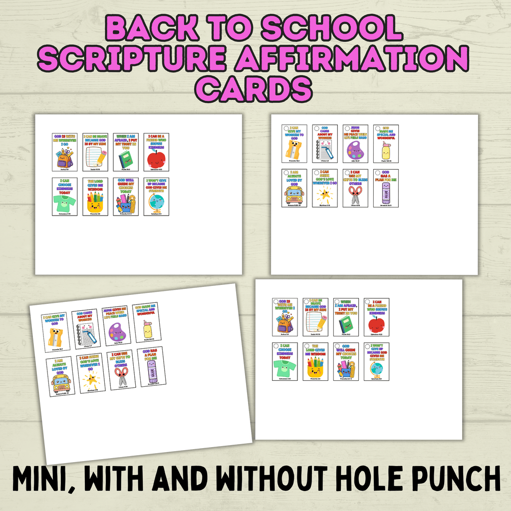 Back to School Affirmation Scripture Cards, Scripture Verse Cards, Christian Affirmations, Kids Prayer Cards