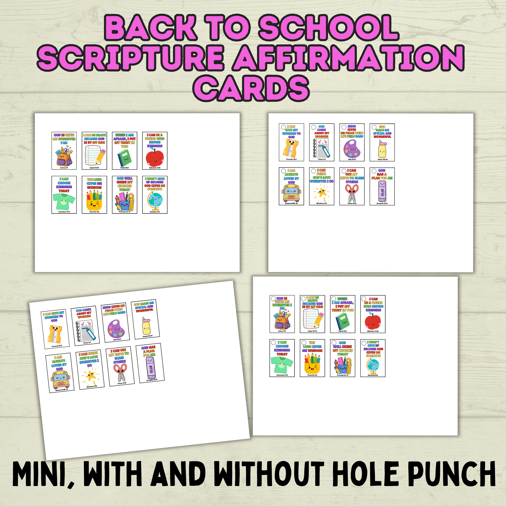 Back to School Affirmation Scripture Cards, Scripture Verse Cards, Christian Affirmations, Kids Prayer Cards