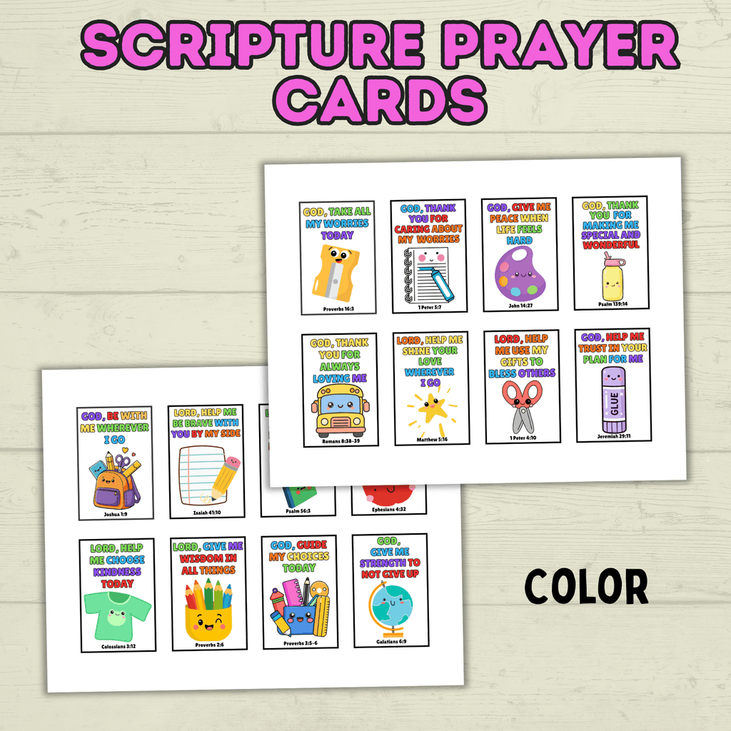 Back to School Prayer Cards, Scripture Verse Cards, Christian cards, Kids Prayer Card, First Day of School, Lunchbox Cards, Mini Prayer Card