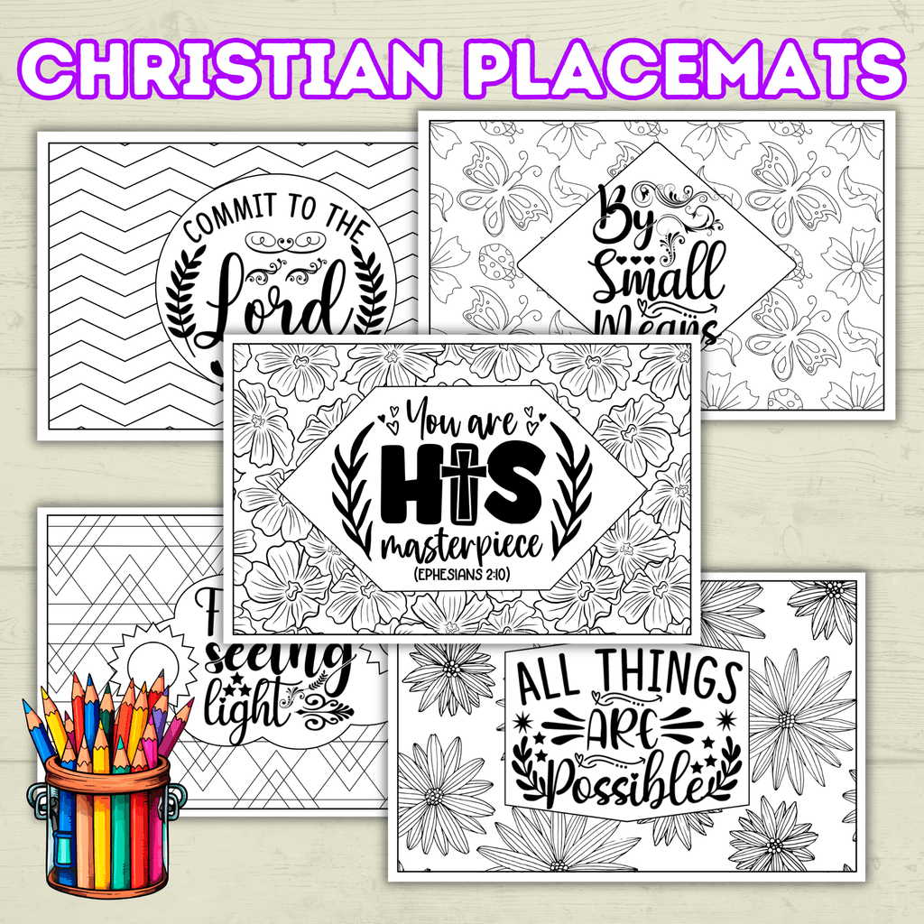 Christian Coloring Pages, Christian Placemats, Kids Placemats, Kids Coloring Pages, Sunday School Activity, Religious Placemats, Jesus