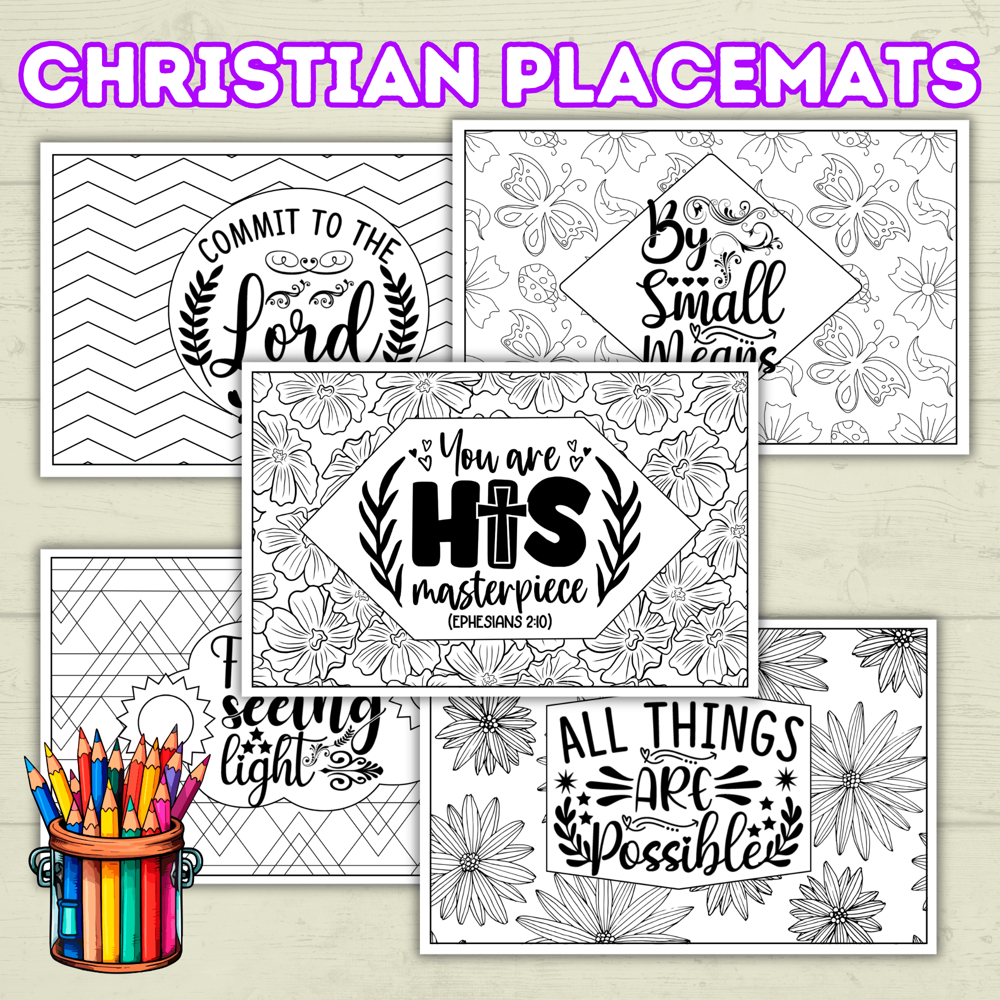 Christian Coloring Pages, Christian Placemats, Kids Placemats, Kids Coloring Pages, Sunday School Activity, Religious Placemats, Jesus