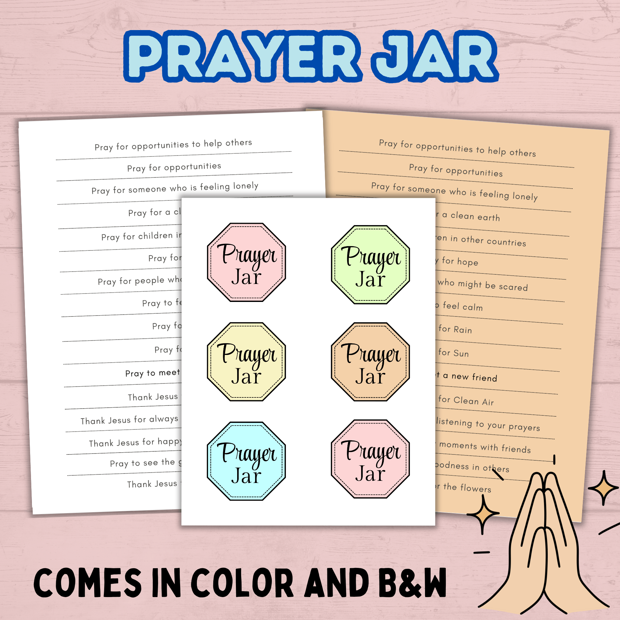 Prayer Prompts for Kids Activity Jar, Prayer List, Christian Sunday School Activities, Cards, Prayer Jar, Praying Craft, Challenge, Church