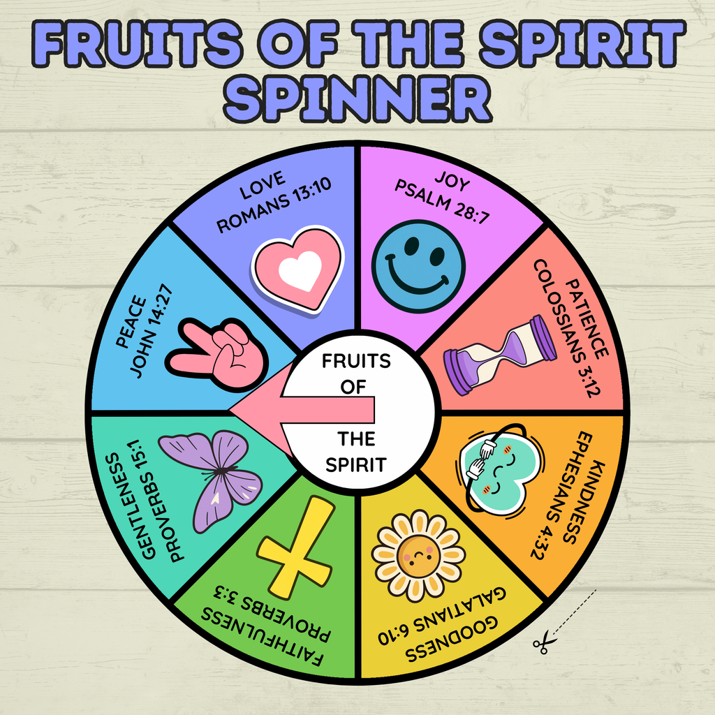 Fruits of the Spirit Craft, Spinner Craft, Sunday School Craft, Bible Craft, Bible Lesson, Christian Activity, Homeschool, Galations Lesson
