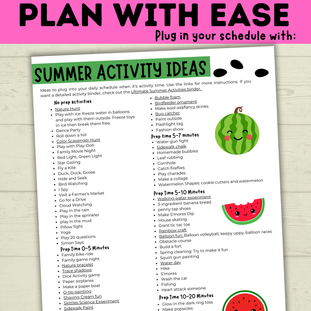 Summer Planner | Summer Schedule | Summer Activities | Summer Printable | Summer Fun | Chore Chart | Sample Schedule | Activity Ideas