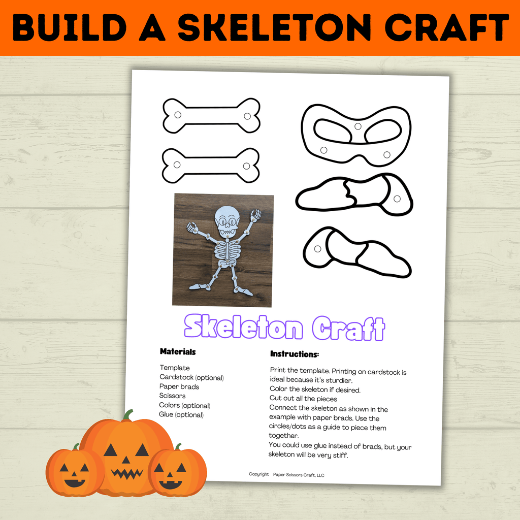 Skeleton Craft | Build a Skeleton | Halloween Craft | Kids Craft Template | Classroom Craft | Party Craft | Halloween Printables for Kids