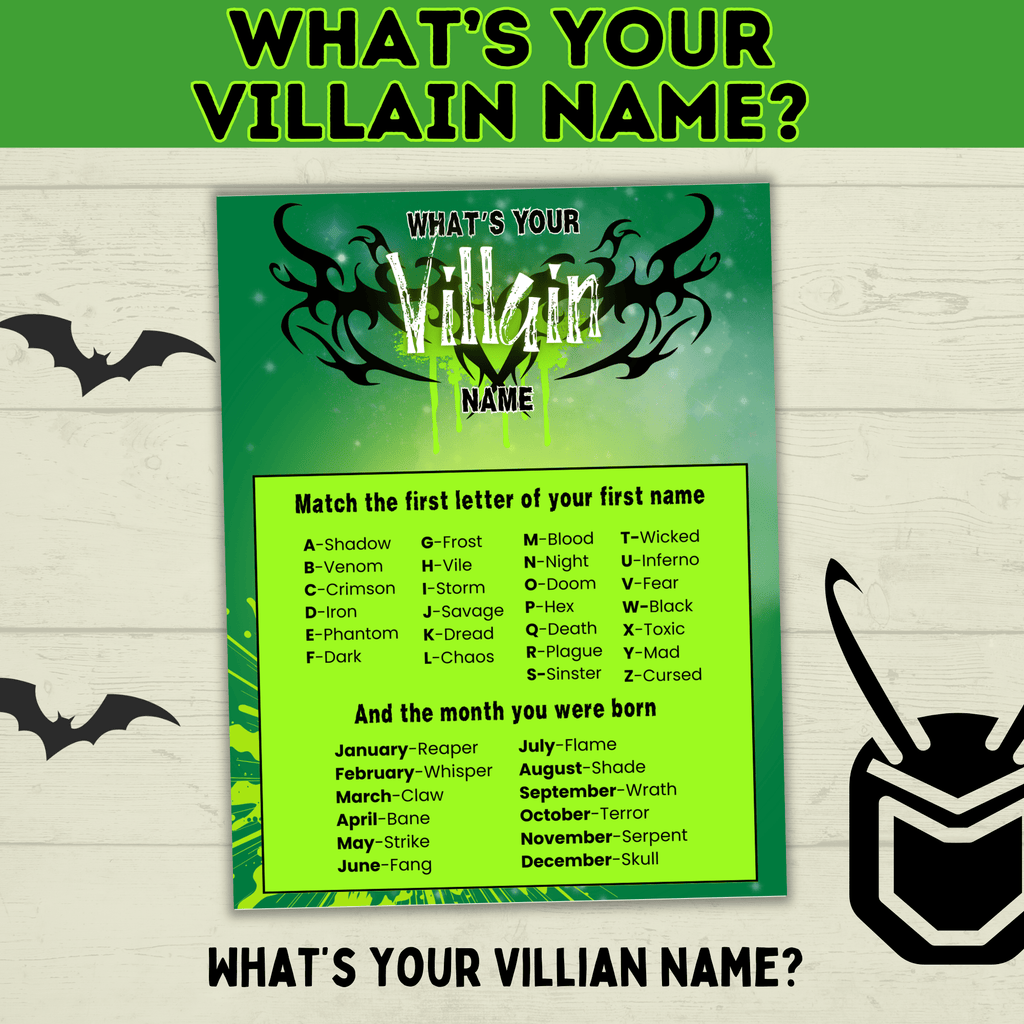 What's Your Villain Name Game? Kid's Birthday Party Games | Halloween Games for Kids | PDF Digital Download