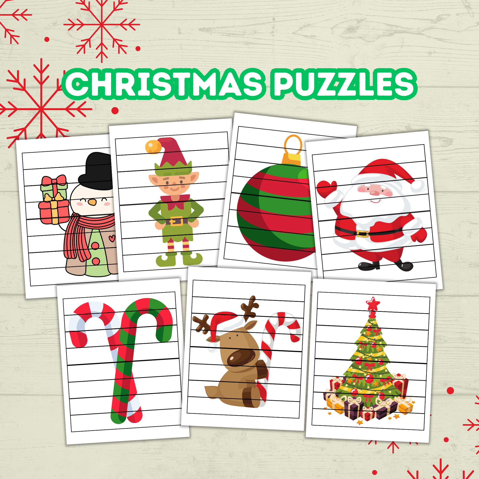 Christmas Preschool Puzzles Printables for Toddlers, Kindergartener Activities and Games