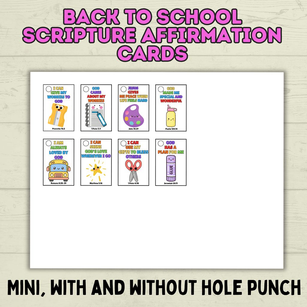 Back to School Affirmation Scripture Cards, Scripture Verse Cards, Christian Affirmations, Kids Prayer Cards